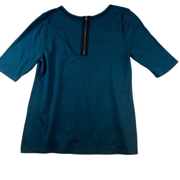 Ann Taylor Teal Short Sleeve Top S Floral Sequin Appliqué Back Zip (317) - Picture 7 of 9